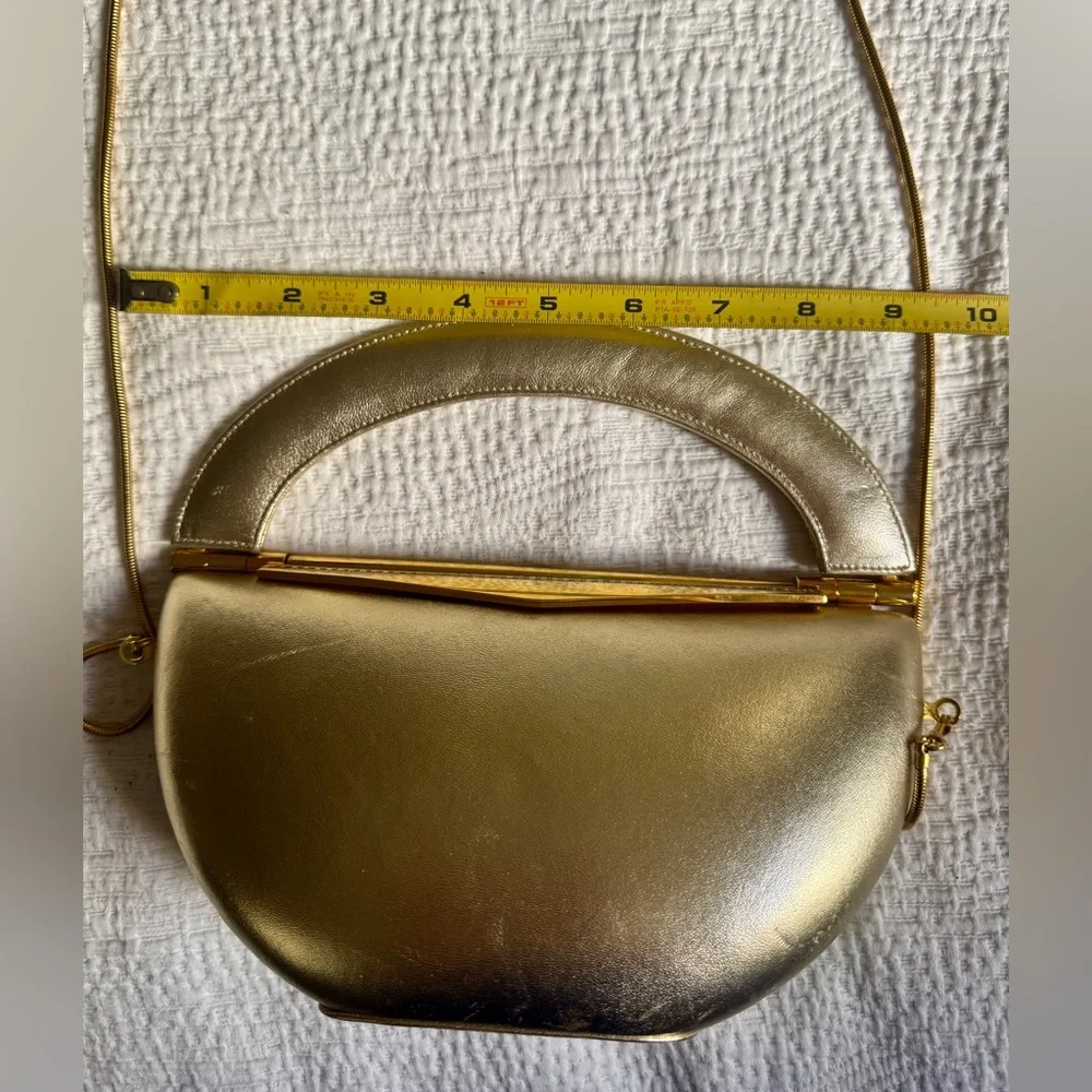 Vintage Stuart Weitzman leather framed Gold Women's Handbag purse - Picture 10 of 11